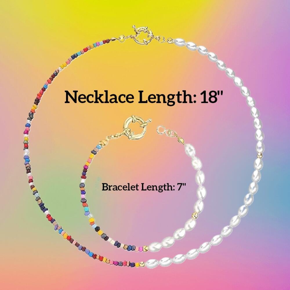 Bohemian Colorful Beaded Beach Necklace & Bracelet Set With Silver Clasp